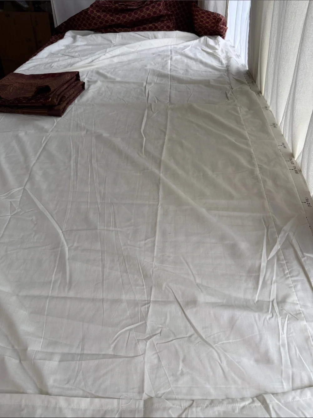 Queen Bed Skirt & 2 Standard Pillow Shams Burgundy Patchwork Paisley Traditional